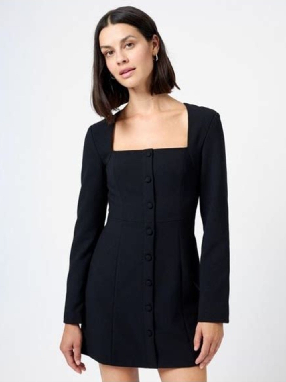 NWT French Connection Whisper Square Neck LS Mini Dress Black 4